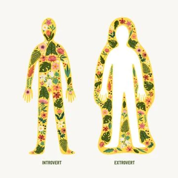 Extrovert and introvert. Extraversion and introversion concept - silhouettes of Stock Illustration