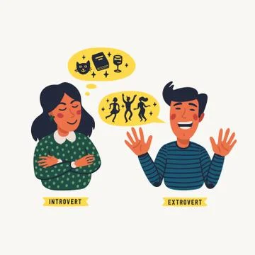 Extrovert and introvert. Extraversion and introversion concept - a young calm Stock Illustration