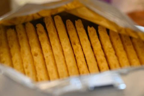 Extruded bread sticks in packaging Stock Photos