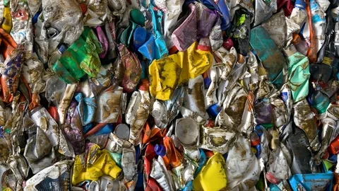 Extruded Plastic Bottles. Technological Line for Sorting Secondary Material Stock Footage 109564502