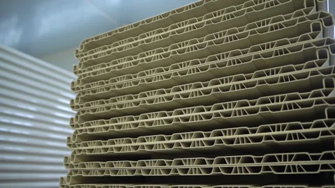 Extruded plastic profile sheets for windowsill manufacturing Video stock 304393650