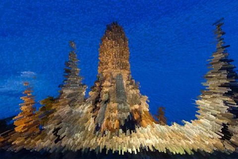 Extruded temple at twilight texture. Stock Illustration