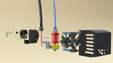 Extruder device for 3D printer. Extruder parts Stock Illustration