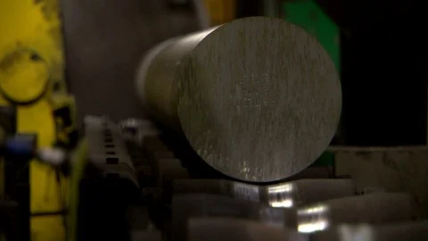 Extrusion billets aluminium being made in foundry industry Stock Footage 71985860