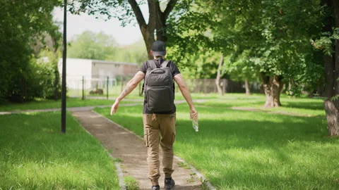 Exuberant Backpacker Expressing Happiness On Radiant Summer Hike, Enthusiastic Stock Footage 324753151