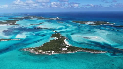 Exuma Skyline. Beach Landscape. Bay Harbor Scenery. Shades Of Blue Watercolor. Stock Footage 324712892
