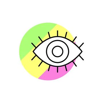 Eye the 90s icon. Simple line, outline vector in color circle of retro 90s style Stock Illustration