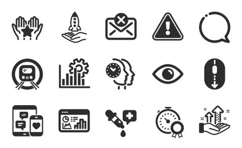 Eye, Analysis graph and Chemistry pipette icons set. Metro subway, Social media Stock Illustration