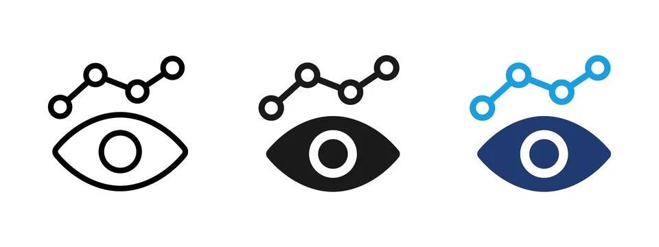 Eye analytics icon with line chart. Visual monitoring symbol for data analy.. Illustrazione stock