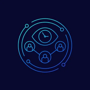 Eye and clock, time tracking line vector icon Stock Illustration