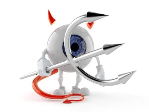 Eye ball character with devil horns and pitchfork Stock Illustration