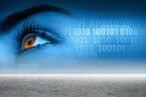 Eye with binary code over desert 库存照片