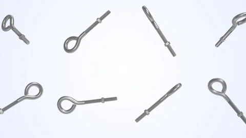 Eye Bolt Falling on a Light Blue Background. Stainless Steel Eye Bolt Fastener. Stock Footage 310100135