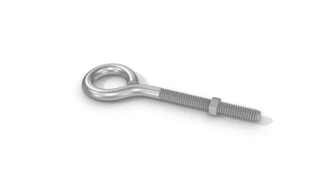 Eye Bolt on a White Floor. Stainless Steel Eye Bolt Fastener 3D Animation. 4K Stock Footage 310102891