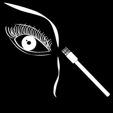 Eye with brush on black background Stock Illustration