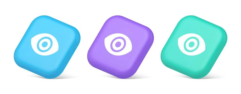 Eye button visibility searching optical lens web application 3d realistic blu イラスト素材