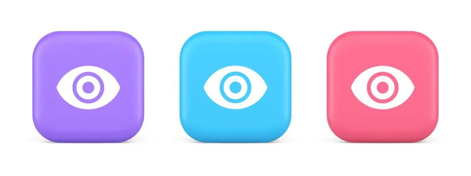 Eye button visibility searching optical lens web application 3d realistic ico Stock Illustration