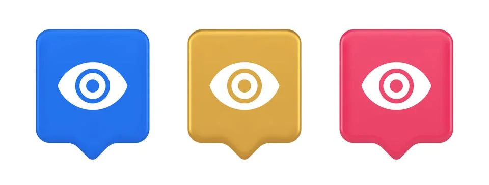 Eye button visibility searching optical lens web application 3d realistic spe Stock Illustration