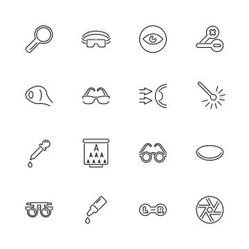 Eye Care and Optometry - Flat Vector line Icons Illustrazione stock