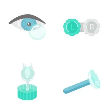 Eye care lens applicator case container icons Stock Illustration