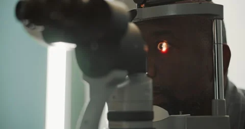 Eye care, man and machine for laser in clinic with consultation for vision Stock Footage 283482690