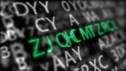 An eye-catching 3d rendering of a secret code on a computer screen of a green Stock Illustration