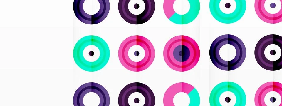 Eye-catching background of colorful circles of equal size arranged in abstract Stock Illustration