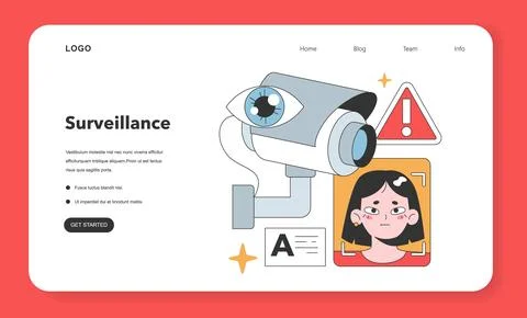 Eye-catching surveillance camera closely monitors a woman's digital profile Illustrazione stock
