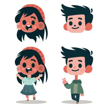Eye catching Vector funny boy and girl cartoon character design Stock Illustration