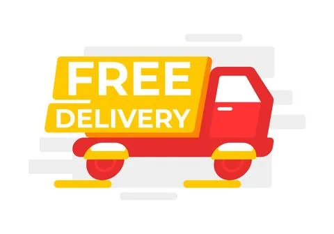 Eye-catching vector graphic of a delivery truck with a bold FREE DELIVERY sign Illustrazione stock