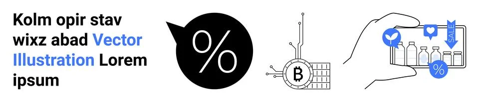 Eye-catching Vector Graphic Featuring Financial Elements Percentage, Bitcoi.. Stock Illustration