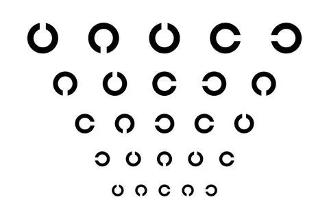 Eye chart with Landolt rings, also known as Landolt C, or Japanese vision test Stock Illustration