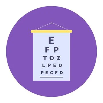 Eye chart with letters decreasing in size on a hanging poster. Vision test at an Stock Illustration