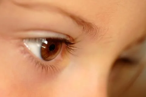 Eye of a child looking, close-up, window light Stock Photos
