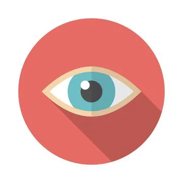 Eye circle icon with long shadow. Flat design style. Stock Illustration