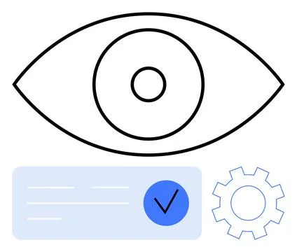 Eye with Circular Elements Over Text Box and Gear for Vision, Verification,.. イラスト素材