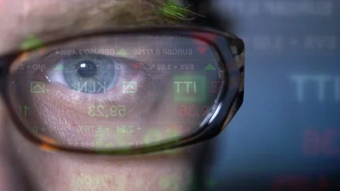 Eye close up looking data Stock Footage 200140963