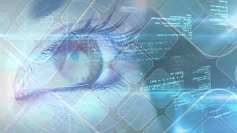 Eye close-up with programming code and digital interface animation 库存影片 305366940