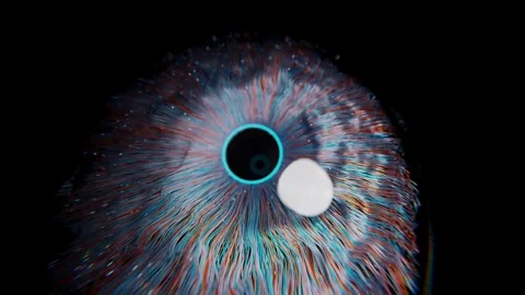 Eye Closeup Animation of a Cybernetic Iris Featuring Vibrant Fiber Optics 스톡 동영상 331110120