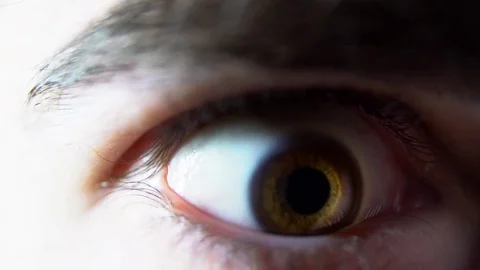 Eye Closeup being cautious and scared Caucasian Brown eye Video stock 84666634