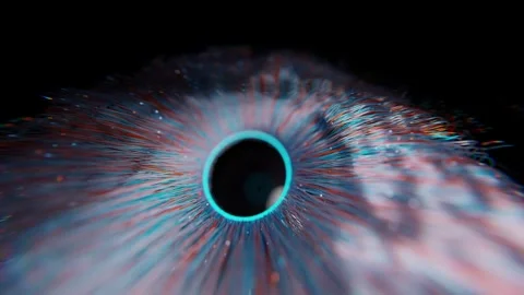 Eye Closeup Digital Animation Featuring Glowing Fibers and Iris Motion 库存影片 331110090