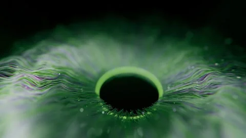 Eye Closeup Digital Animation of a Green Iris with Light Particles and Movement 库存影片 331110139