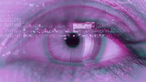 Eye with computer error code overlayed in changing colours Stock Footage 263679146