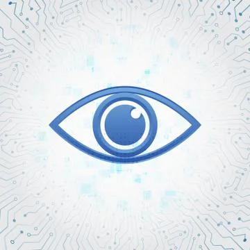 Eye cyber security concept. Abstract high tech circuit board. Stock Illustration