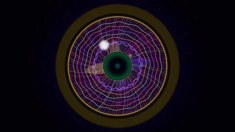 Eye design with colorful patterns and glowing lines in dark background Stock Footage 337301482