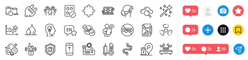 Eye detect, Transmitter and Magic wand line icons pack. For web app. Social イラスト素材
