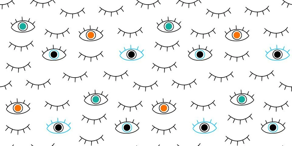 Eye doodle seamless vector pattern. Hand drawn doodle sketch simple background Stock Illustration