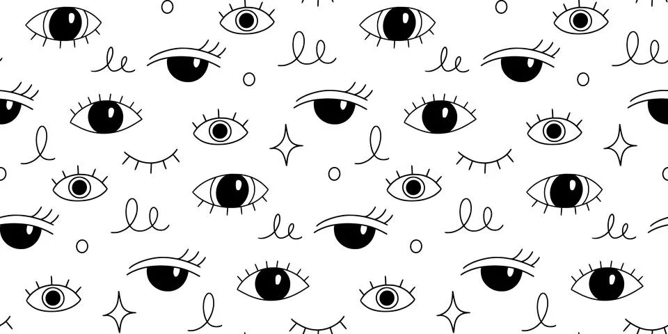 Eye doodle seamless vector pattern. Hand drawn doodle sketch simple background 스톡 일러스트