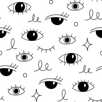 Eye doodle seamless vector pattern. Hand drawn doodle sketch simple background Stock Illustration