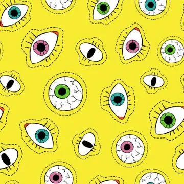 Eye drawing stitch patch icon seamless pattern 库存插图